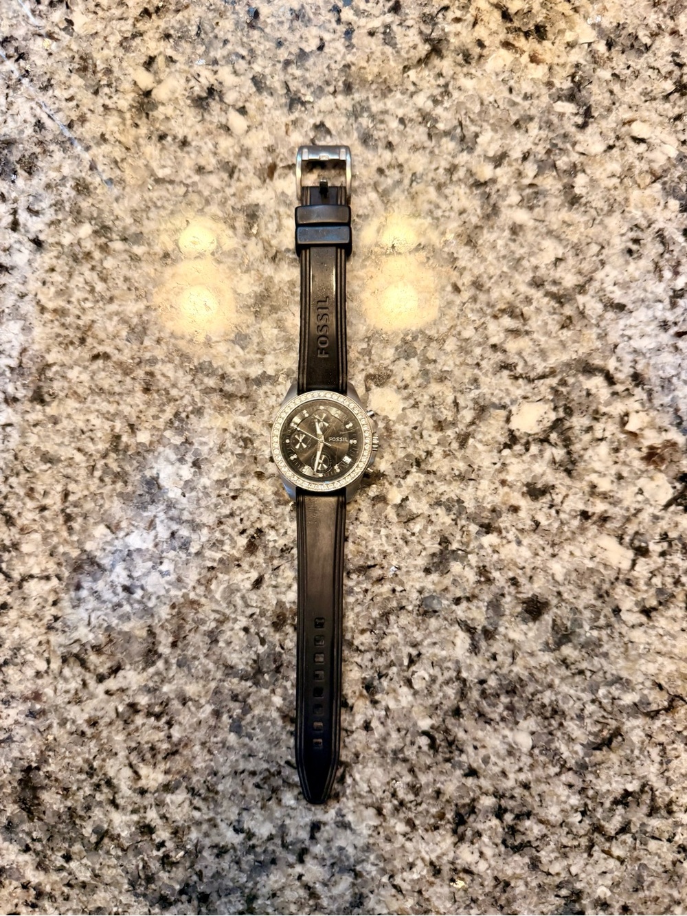 Fossil Women's Black Strap Watch with Silver Accents